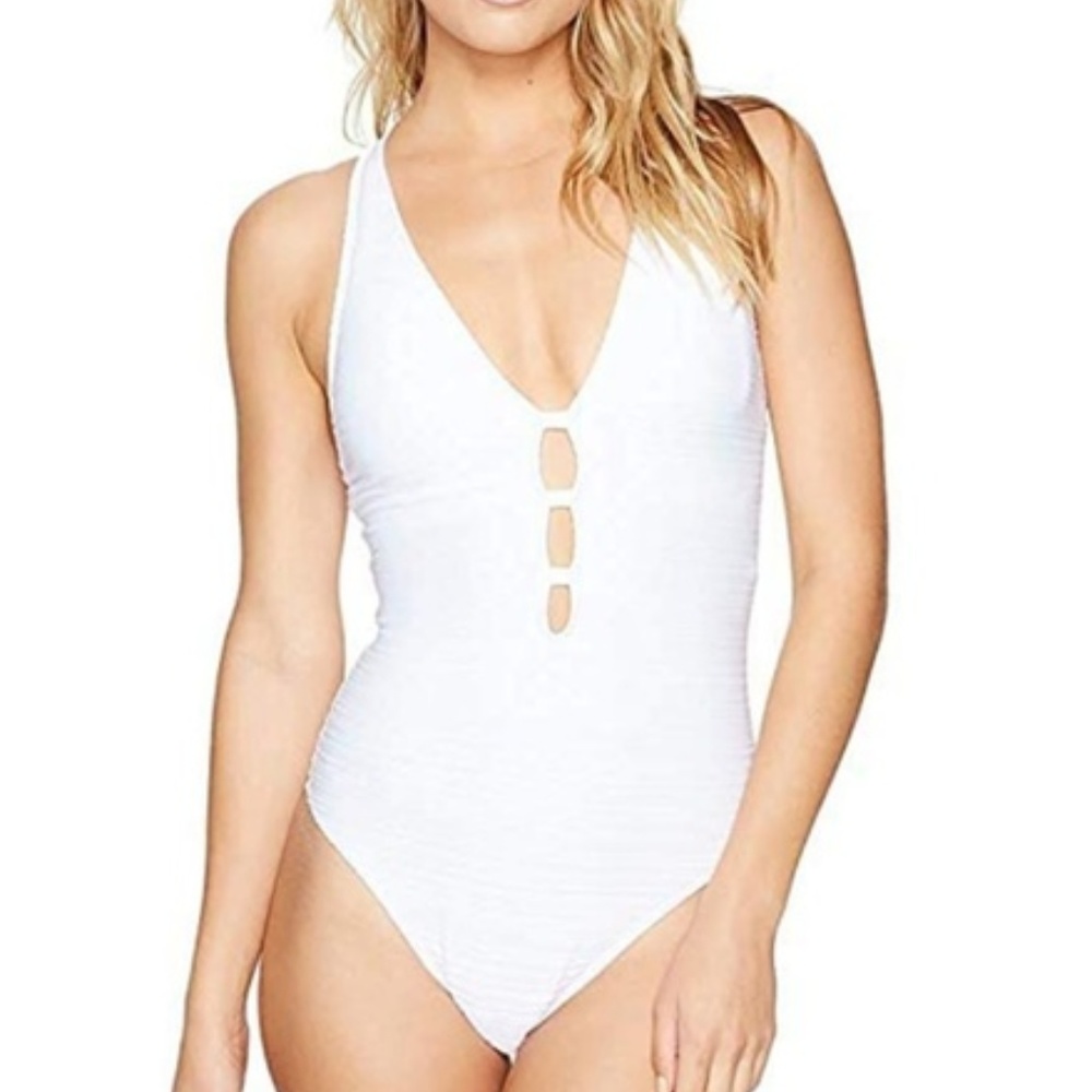 New Ralph Lauren Ribbed Ottoman Plunge Swimsuit - Picture 1 of 4